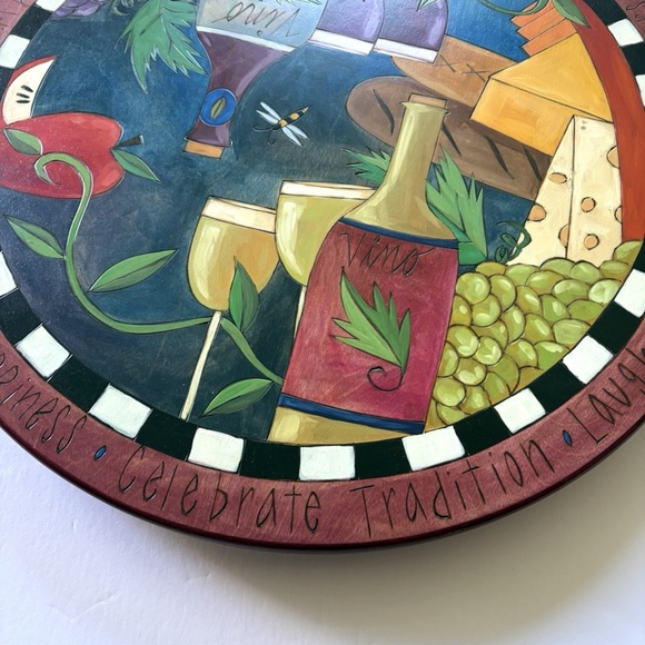 Sticks Handmade Lazy Susan 20" Wine and Cheese Wood Burned Hand Painted - Picture 6 of 10